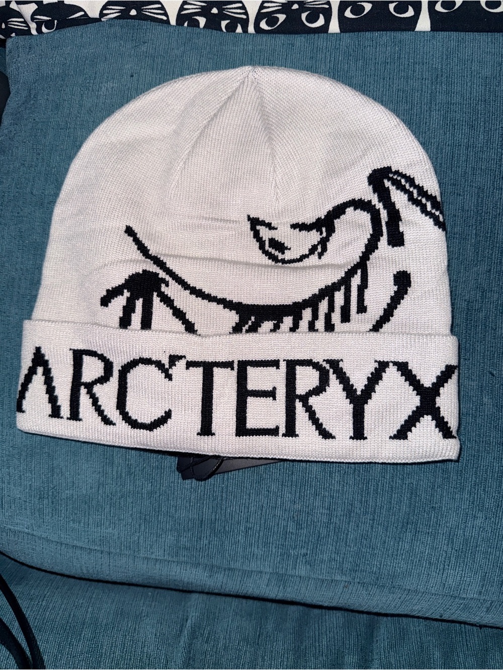 Arc'teryx White Beanie with Black Logo Text